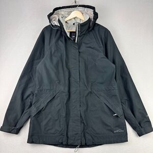 Eddie Bauer WeatherEdge Rain Jacket Women Large Black Outdoor Hooded Full Zip